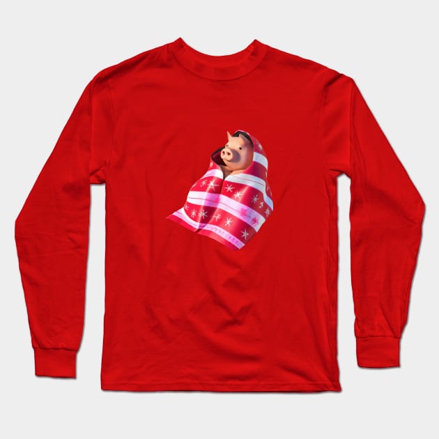 Pigs In Blankets A Fun Pig Wrapped In A Throw Long Sleeve T-Shirt by taiche